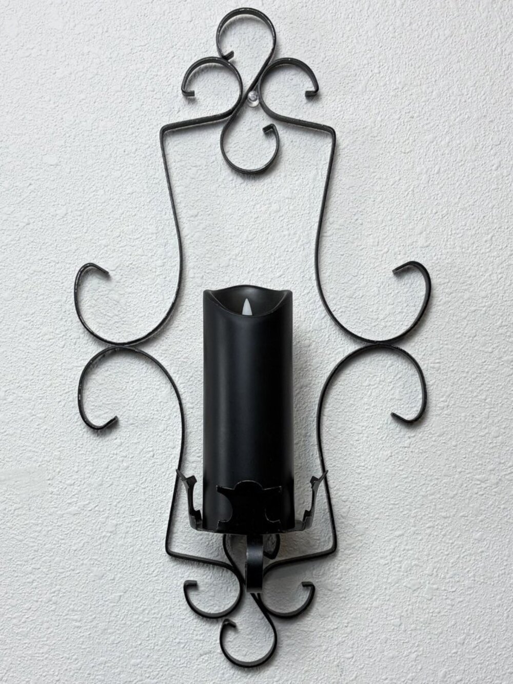 Wall Sconce Candle Holder Gothic Spanish Revival Wrought Iron Scroll 9 x 16.5”